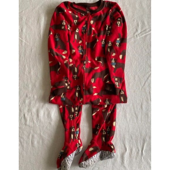 Carter's Red Brown Dog Zip Front pajamas pjs winter Union Suit Size 8 - Picture 6 of 10